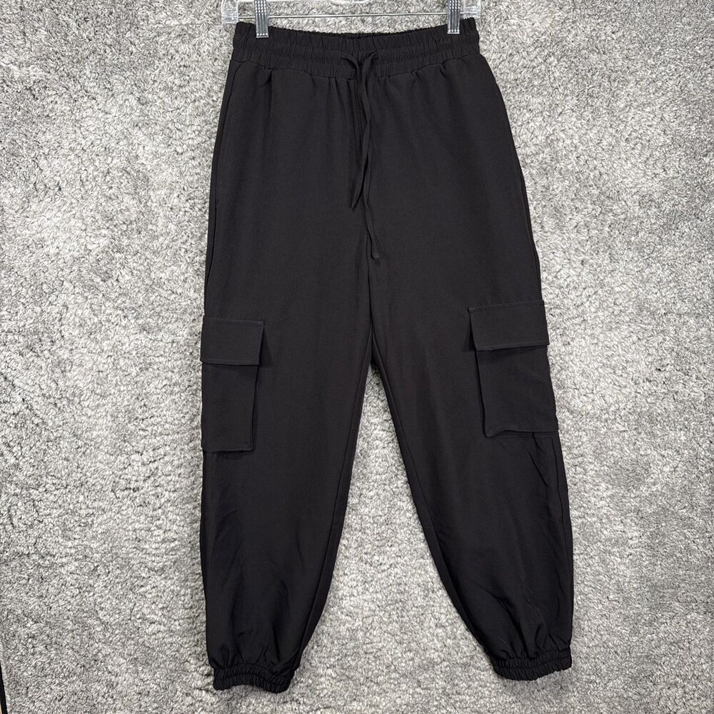 Daytrip Womens Baggy Cargo Jogger Pants Drawstring Black Small Pull On High Rise